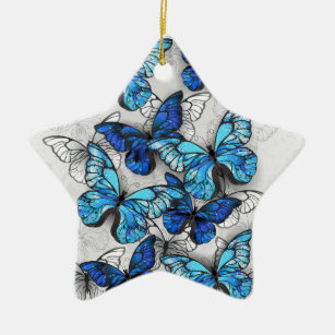 Ornement En Céramique Composition des papillons blancs et bleus