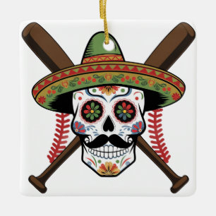 Ornement En Céramique Conception de crâne de sucre de baseball Fiesta