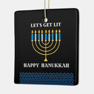Ornement En Céramique Conception de ménorah de Hanukkah bleue mignonne d