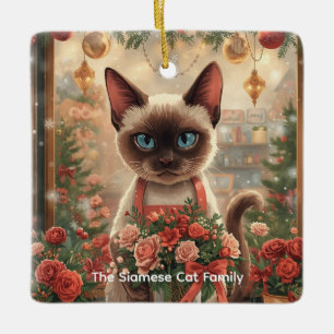 Ornement En Céramique Conception fleur de Noël de chat par fleuriste Pap