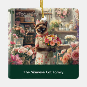 Ornement En Céramique Conception fleur de Noël de chat par fleuriste Pap