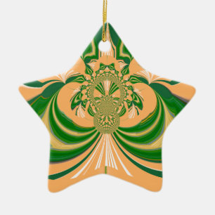 Ornement En Céramique Conception Vert Jaune.