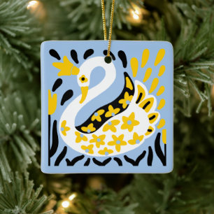 Ornement En Céramique Conte fée de style russe Swan royal couronné