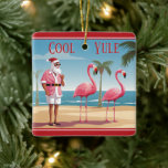 Ornement En Céramique Cool personnalisé Yule Père Noël Beach Noël<br><div class="desc">Présentant notre Cool Yule Père Noël et Flamants roses Beach ornement en métal de Noël - un mélange de tradition de vacances et de plaisir tropical! Père Noël et ses amis flamands roses sur une plage de sable fin. Personnalisez le dos avec un nom et une année ou tout texte...</div>