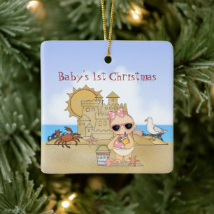 Ornement En Céramique Cool personnalisée Girl Beach Baby's 1er Christmas