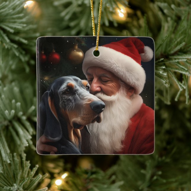 Ornement En Céramique Coonhound Bluetick avec Noël au Père Noël (Arbre)