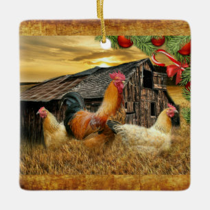Ornement En Céramique Coq de Noël Hen Barn Coop Farm