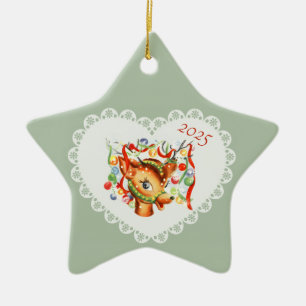 Ornement En Céramique Coquette Vintage Retro Pastel Bébé Animaux Cerfs