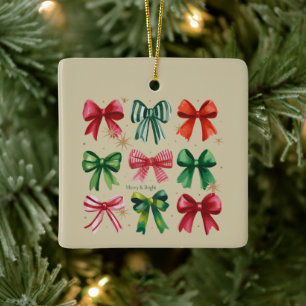 Ornement En Céramique Coquettes de Noël Rouge Vert Arc Fille Saison de N