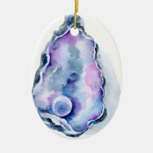 Ornement En Céramique Coquille d'huître d'aquarelle avec la perle