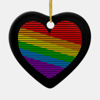 Ornement En Céramique Corey Tiger 80s Retro Rainbow Stripe Heart