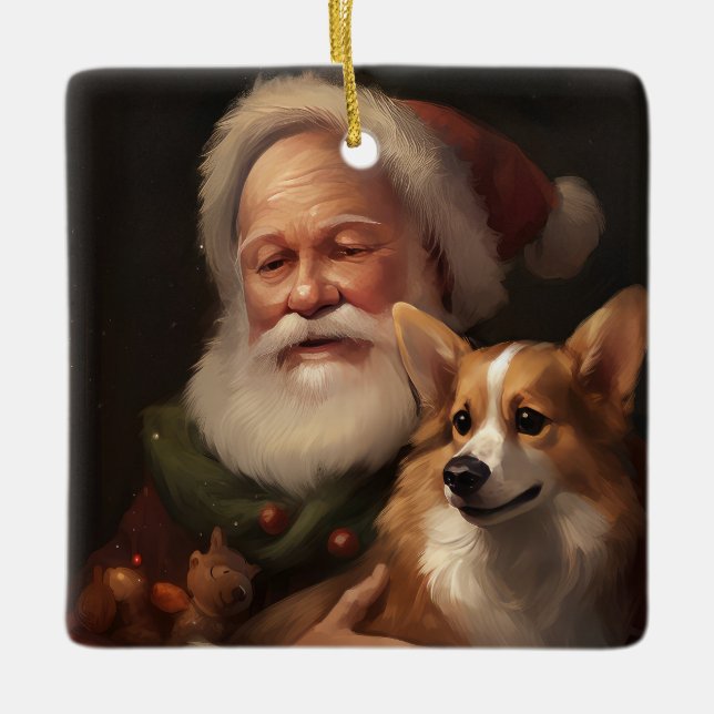 Ornement En Céramique Corgi avec Noël Festif du Père Noël (Devant)