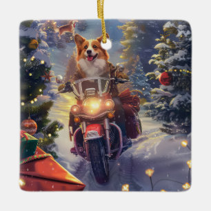 Ornement En Céramique Corgi Chien équitation Moto Noël