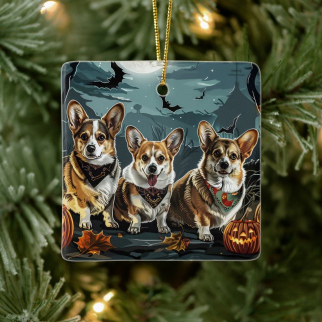 Ornement En Céramique Corgi Halloween Épouvantable (Arbre)