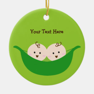 Ornement En Céramique Cosses de pois jumelles (personnalisables)