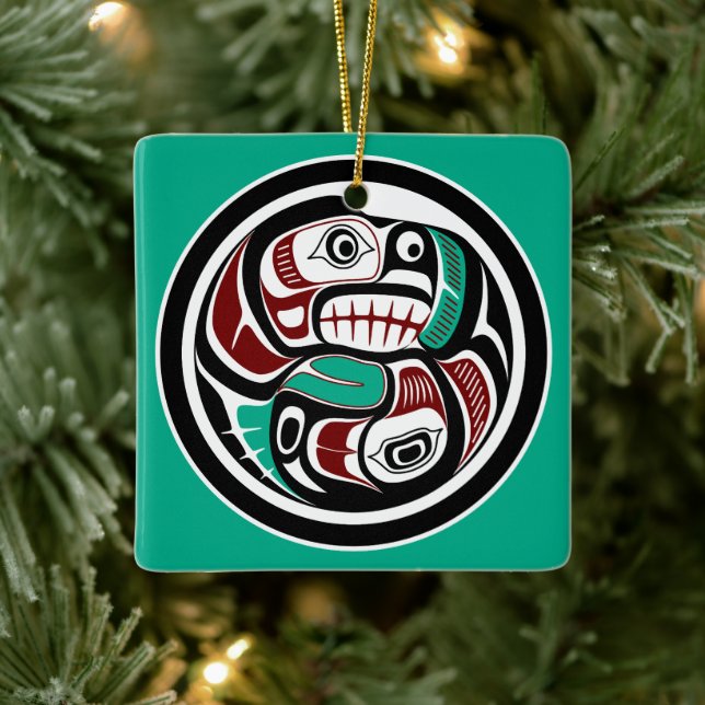 Ornement En Céramique Côte du Pacifique Nord-Ouest Otter pourchassant le (Arbre)