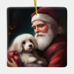Ornement En Céramique Coton De Tulear Avec Noël Du Père Noël