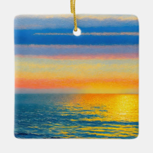 Ornement En Céramique Coucher de soleil de la mer d'Orange