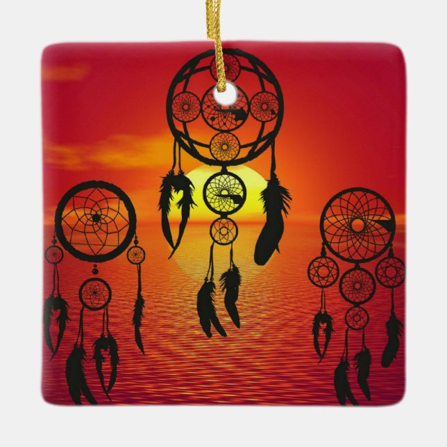 Ornement En Céramique Coucher de soleil Dreamcatcher (Devant)