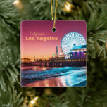 Ornement En Céramique Coucher de soleil rose et bleu Père Noël Monica Pi<br><div class="desc">Pink & Blue Sunset Père Noël Monica Pier Los Angeles Ceramic Ornament : Cette photo a été prise à Los Angeles, Californie. Vous pouvez utiliser mon image, ou l'échanger pour la vôtre. Quoi qu'il en soit, c'est un grand ornement pour décorer votre sapin de Noël avec une photo souvenir de...</div>