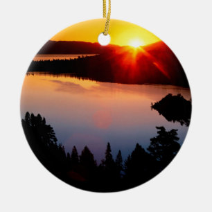 Ornement En Céramique Coucher du soleil vert de Tahoe de baie de lac