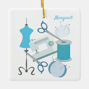 Ornement En Céramique Coudre Et Coudre Bleu