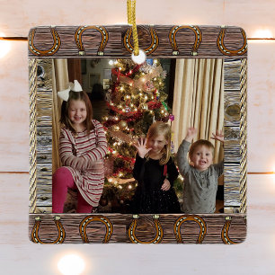 Ornement En Céramique Country and Western Christmas Personalized Photo
