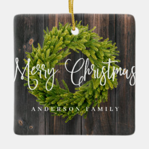 Ornement En Céramique Country Rustic Wood Joyeux voeux de Noël