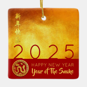 Ornement En Céramique Coupe de papier Red Gold Chinese Snake 2025 SqCO
