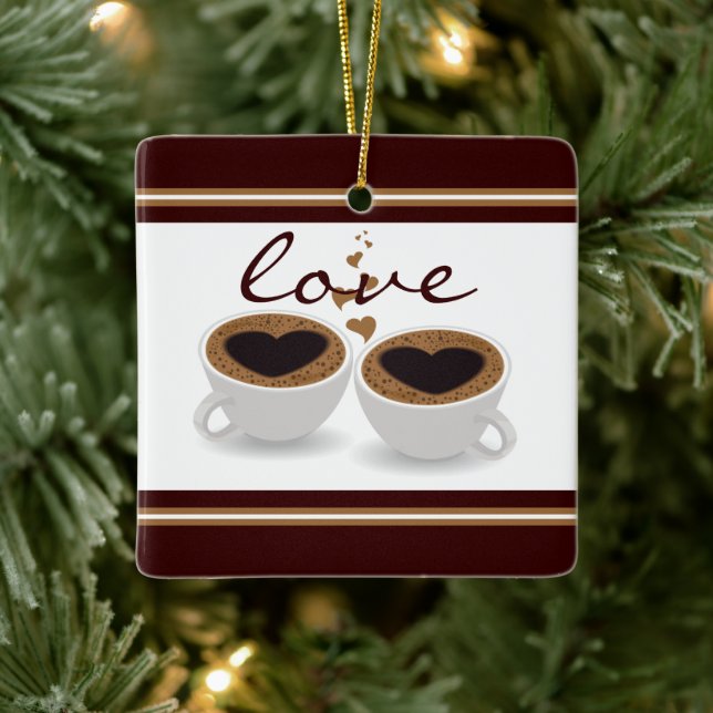Ornement En Céramique Coupes de café personnalisées Couple en amour Noël (Arbre)
