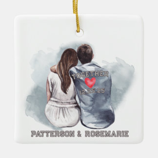 Ornement En Céramique Couple Cuddin - Vue arrière romantique