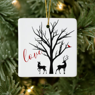 Ornement En Céramique Couple de Cerfs Personnalisé en Amour Notre 1er No