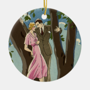 Ornement En Céramique Couple de jeunes mariés Art Déco vintage Amour et