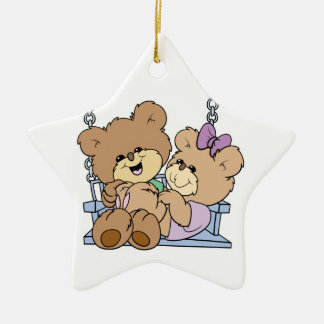 Ornement En Céramique couple d'ours en peluche mignon romance sur banc b