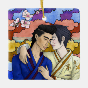 Ornement En Céramique Couple Gay Dans Le Style De L'Art Japonais Ukiyo-e
