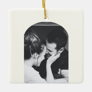 Ornement En Céramique Couple Mariage Photo Élégant Moderne Minimaliste