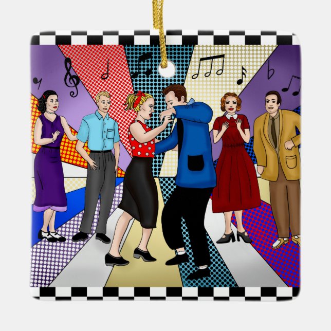 Ornement En Céramique Couple nostalgique rétro des années 1950 dansant N (Devant)