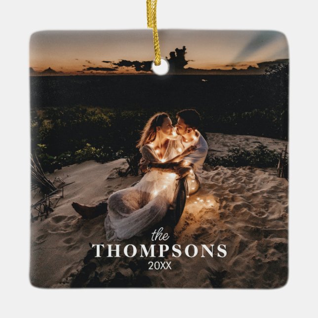 Ornement En Céramique Couple romantique personnalisé photo Noël (Devant)