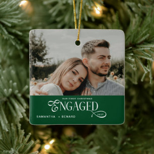 Ornement En Céramique Couples Fiancés  Photo Élégant Premier Noël Cérami
