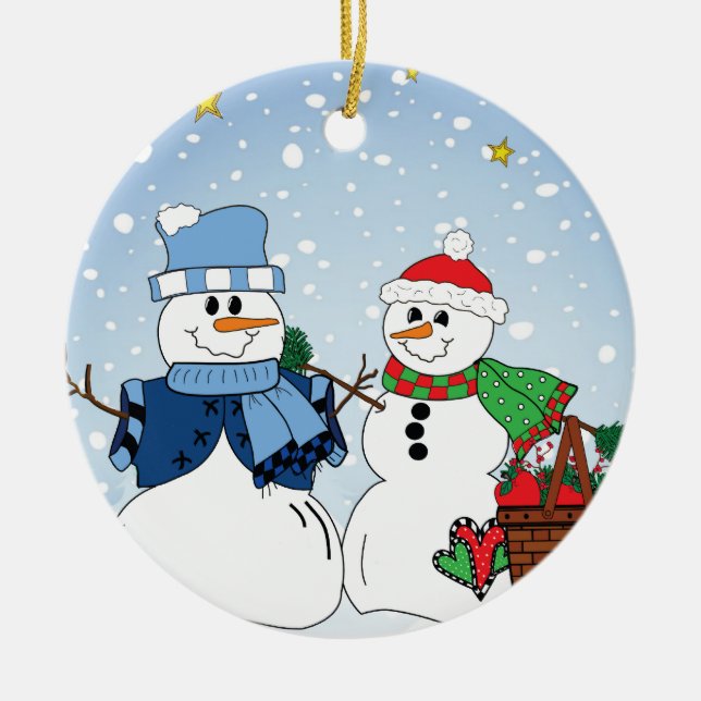 Ornement En Céramique Couples primitifs de neige (Devant)