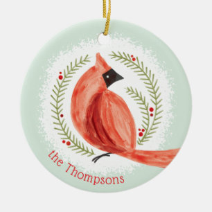 Ornement En Céramique Couronne cardinale peinte Nom de famille et photo 