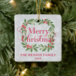 Ornement En Céramique Couronne de houx élégante Joyeux Noël Photo