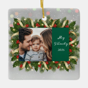 Ornement En Céramique Couronne de houx Famille Photo Noël Souvenir