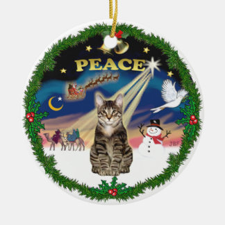 Ornement En Céramique Couronne de la paix - Chat tigré tabby