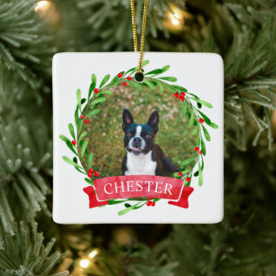 Ornement En Céramique Couronne de Noël avec photo de chien
