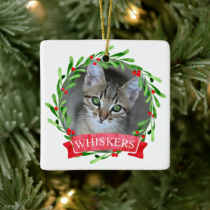 Ornement En Céramique Couronne de Noël de photos de chats