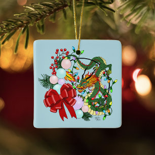 Ornement En Céramique Couronne de Noël Dragon Chinois Fantastique