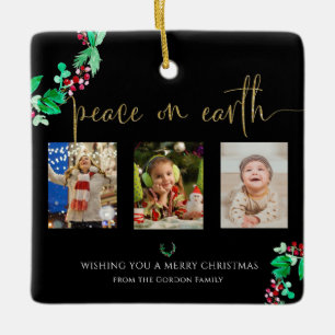 Ornement En Céramique Couronne de Noël Watercolor Peace on Earth Christm