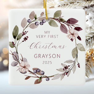Ornement En Céramique Couronne violette pour le premier Noël de bébé per