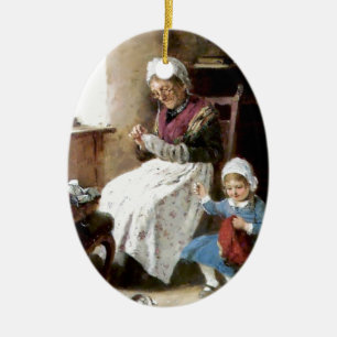 Ornement En Céramique Couture de grand-mère et de petite-fille